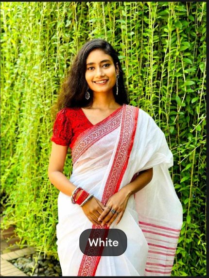 Elegant & Stylish Tangail Tant Halfsilk Nakshi Par Saree for Women - Comfortable and Suitable for All Seasons