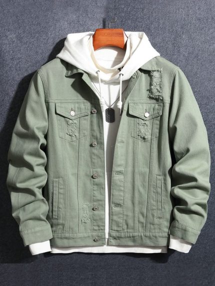 Autumn New Ripped Denim Jacket Men's